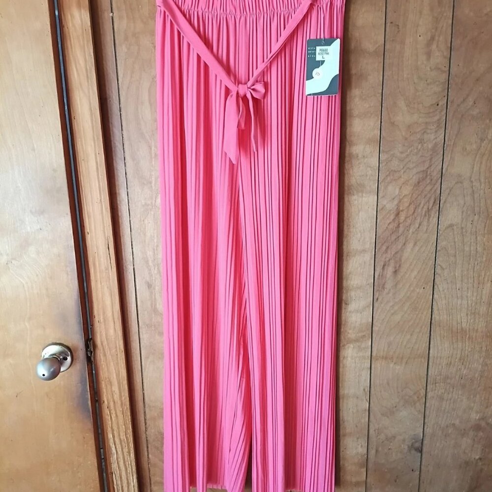 Wide Leg Pleated Jumpsuit Pants - Pink